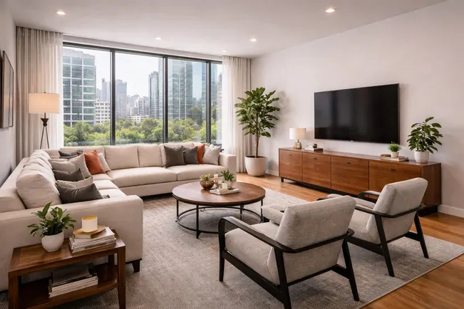 Mid-century-modern-living-room-city-view